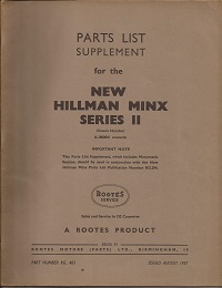Hillman Minx Series 2 Parts List