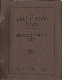 Morris Half Ton Van Parts List