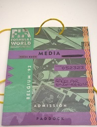 F1 1992 Belgian Grand Prix paddock pass