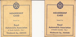 AA South Australian Membership Cards 1957 and 1958