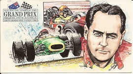 Postcard commemorating the 1990 Australian F1 Grand Prix. Depicting the Cooper Climax of Jack Brabham